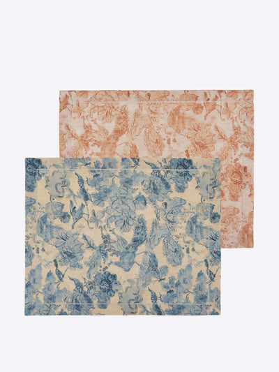 Morpho + Luna Set of 2 orange and blue printed linen placemats at Collagerie