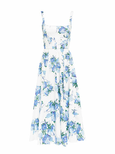 Emilia Wickstead White and blue floral Mona dress at Collagerie