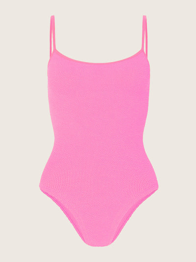 Hunza G Bubblegum pink spaghetti strap Pamela swimsuit at Collagerie