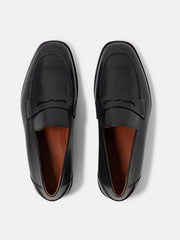 Black leather penny loafers