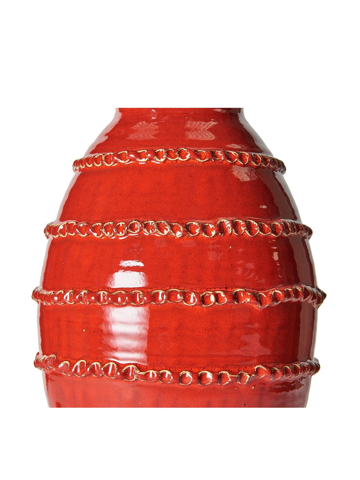 Red wiggle ribbed urn ceramic lamp base