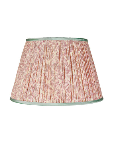 Penny Morrison Pink diamond geometric pleated silk lampshade with mint trim at Collagerie