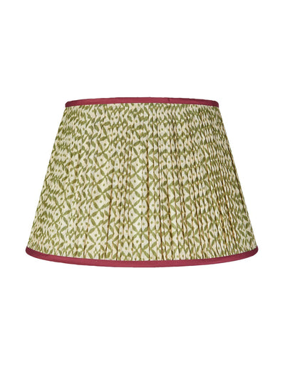 Penny Morrison Green trellis pleated silk lampshade with red trim at Collagerie