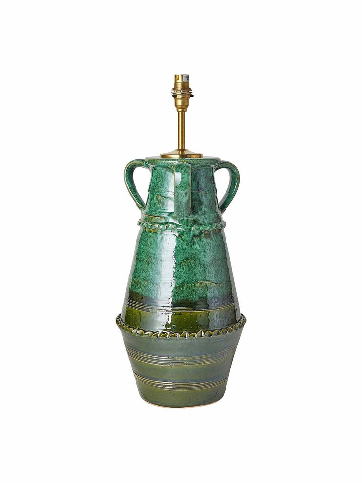 Graduated green ribbed vase with handles
