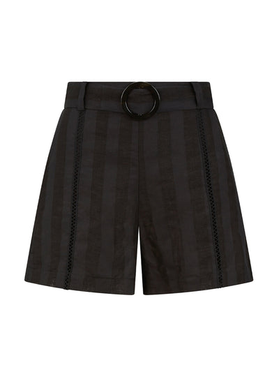 Evarae Black stripe linen Petra shorts at Collagerie