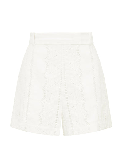Evarae Embroidered white linen Petra shorts at Collagerie