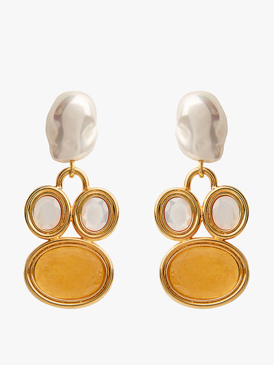 ERDEM Pearl and yellow jade stone earring at Collagerie