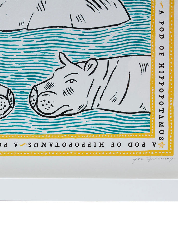 Fee Greening signed hippopotamus Print