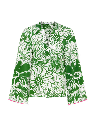 Borgo De Nor Portia crepe top in Calypso green floral print at Collagerie