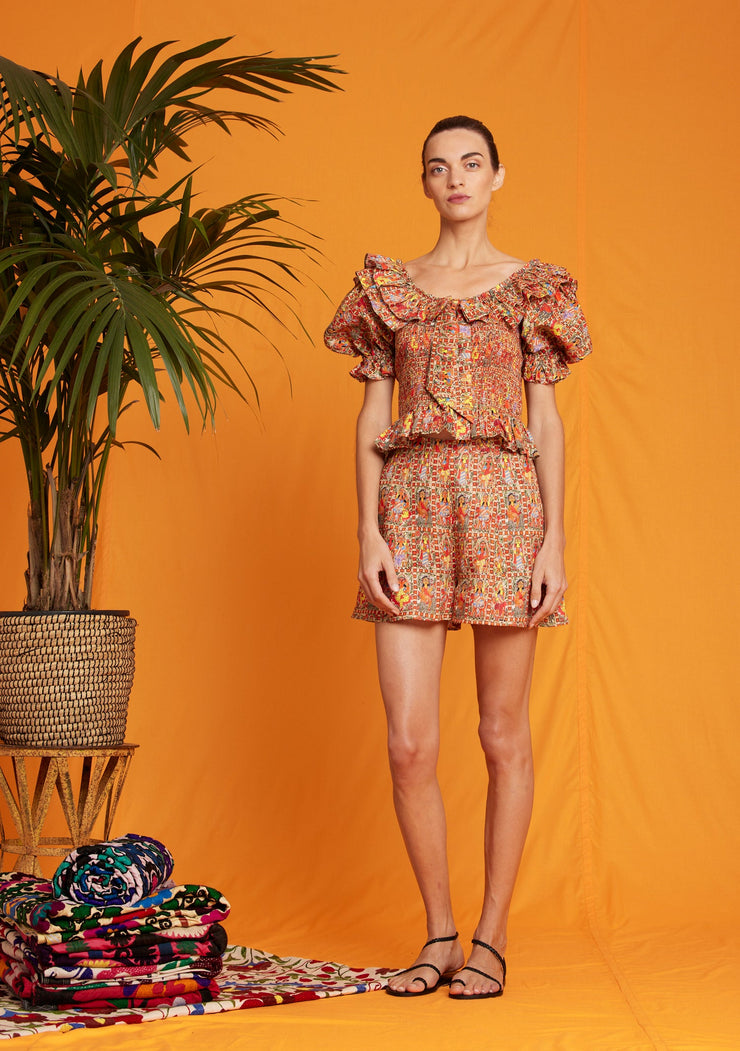 Frida top holi women orange and multi