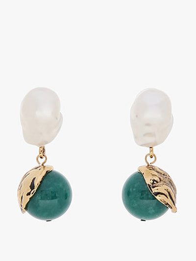 ERDEM Aventurine and pearl gold stud earrings at Collagerie