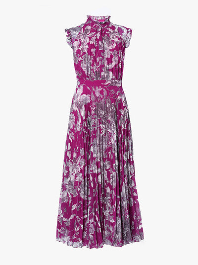 Erdem Roisin pink floral pleated voile dress at Collagerie
