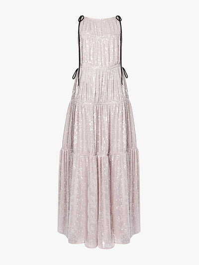 Erdem Isla pink sequin tiered evening gown at Collagerie