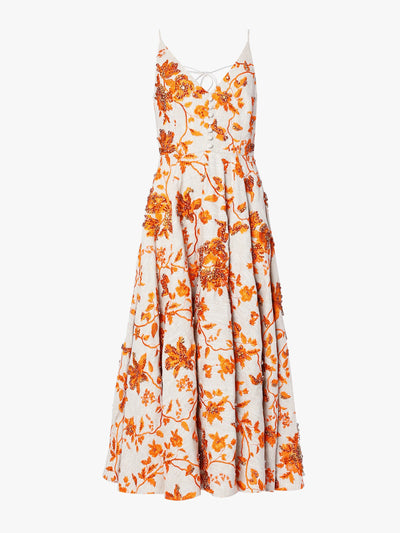 Erdem Eloise orange floral embroidered linen dress at Collagerie