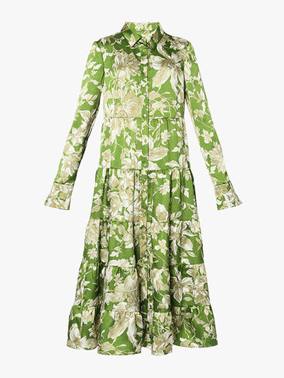 Erdem Palmira green floral satin dress at Collagerie