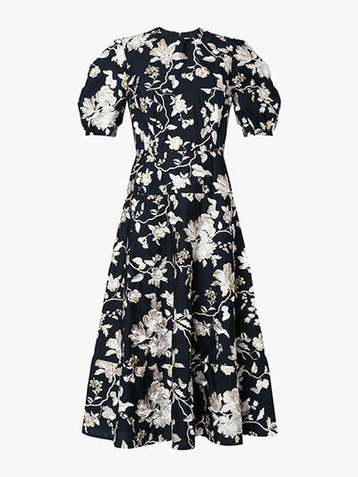 Erdem Kira embroidered black and white floral dress at Collagerie