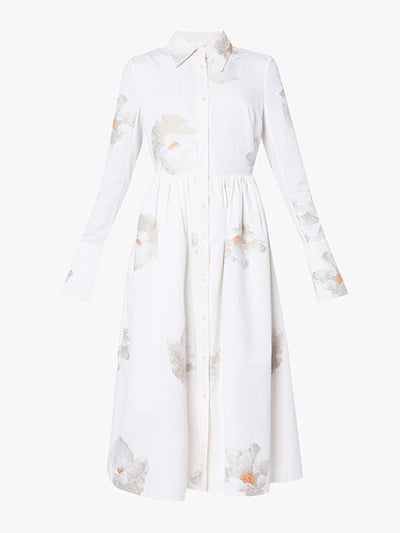 Erdem Corinne white floral cotton shirt dress at Collagerie