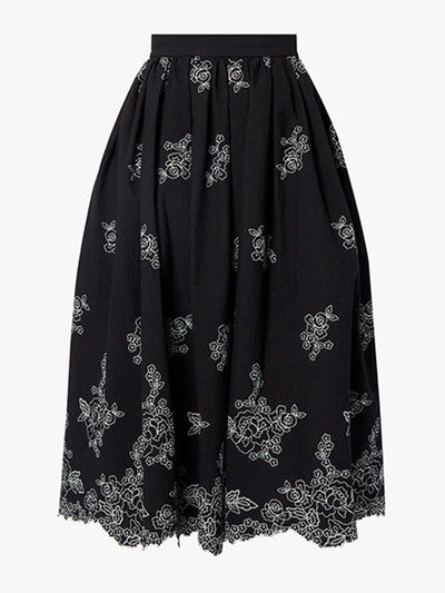 ERDEM Fiona floral embroidered black seersucker skirt at Collagerie