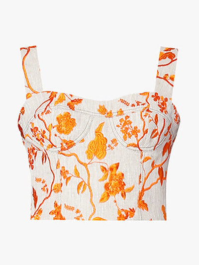 ERDEM Susie floral orange threadwork linen top at Collagerie