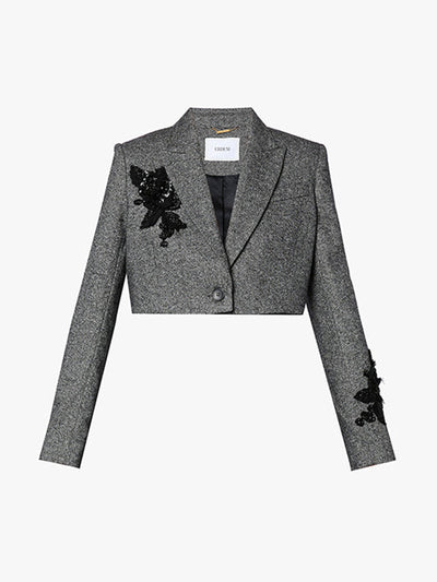 ERDEM Genevieve tailored grey birdseye jacket at Collagerie
