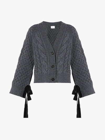 ERDEM Agatha grey cardigan with black ribbon detail at Collagerie