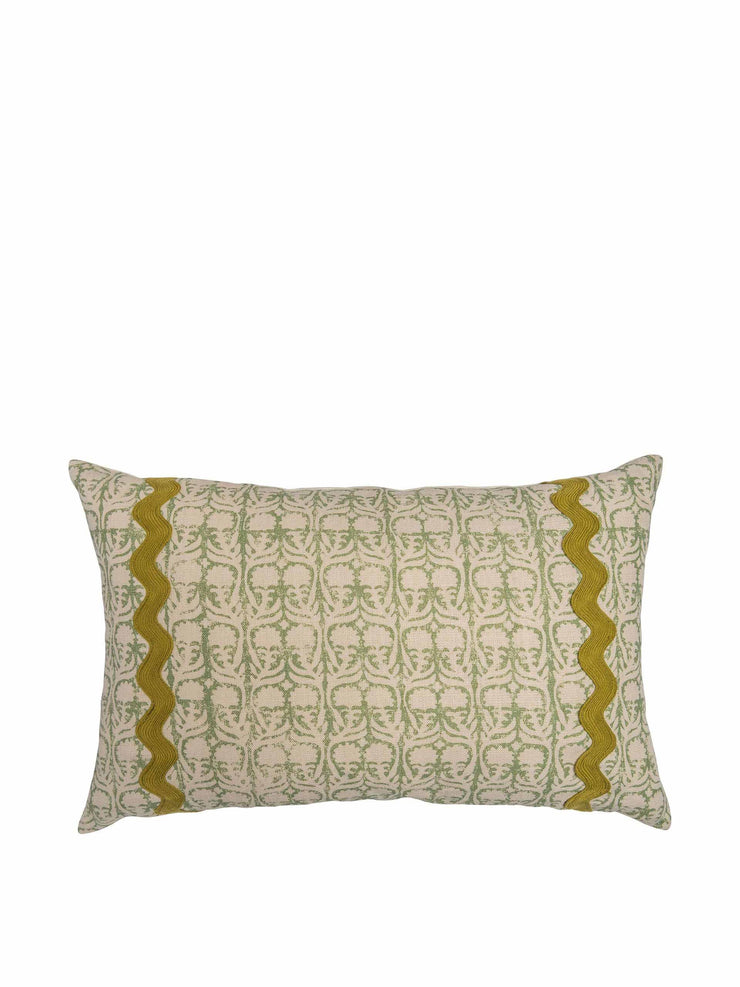 Ashok green cushion with olive green wavy trim