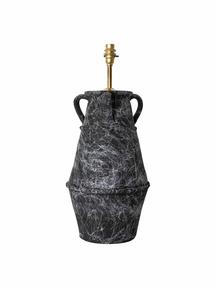 Black marbled ribbed vase with handles ceramic lamp base