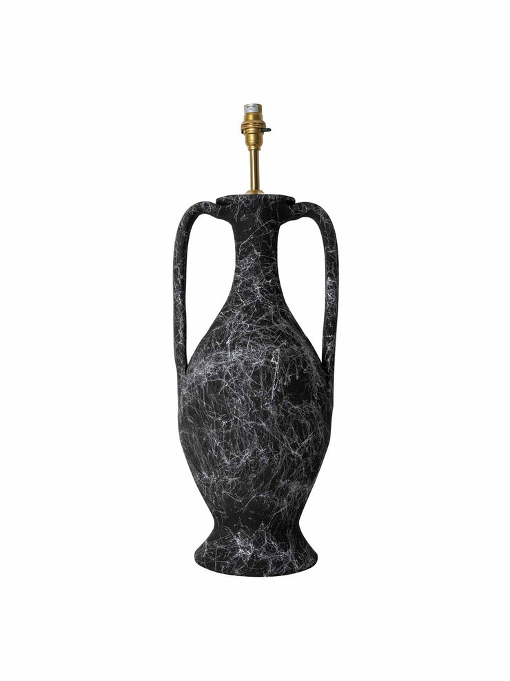 Black marbled tall urn with handles ceramic lamp base