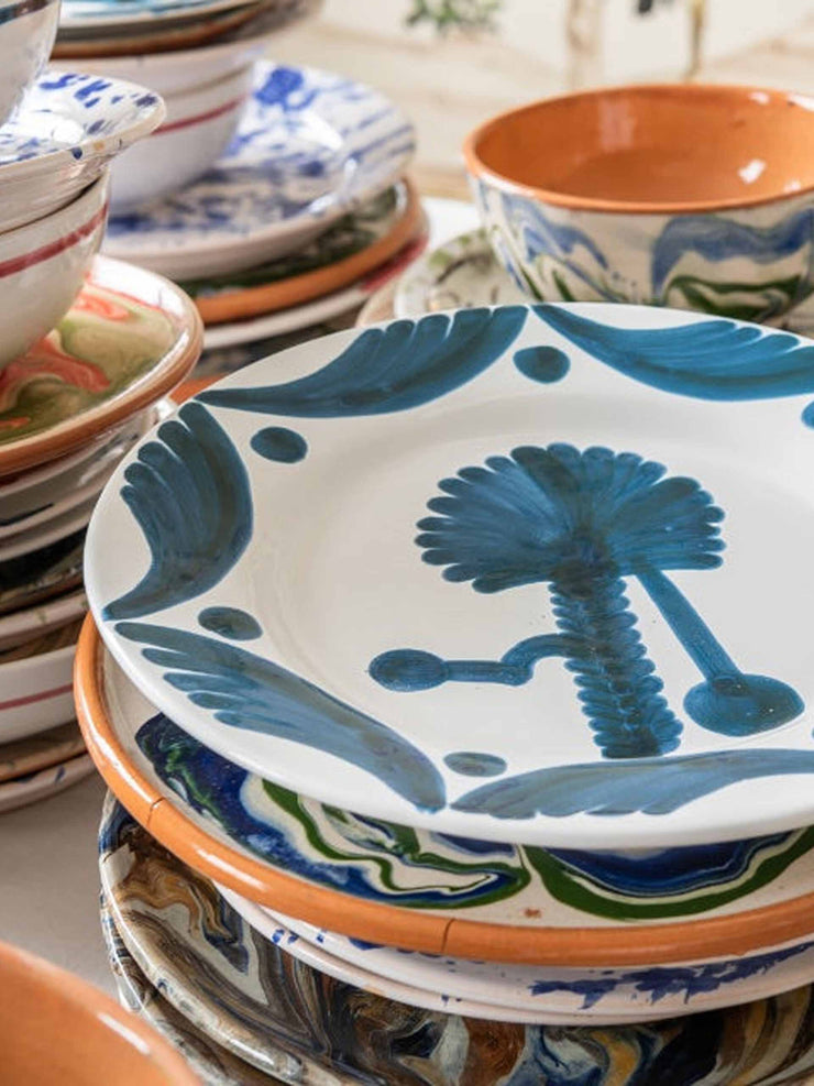 Blue palm tree ceramic large plate