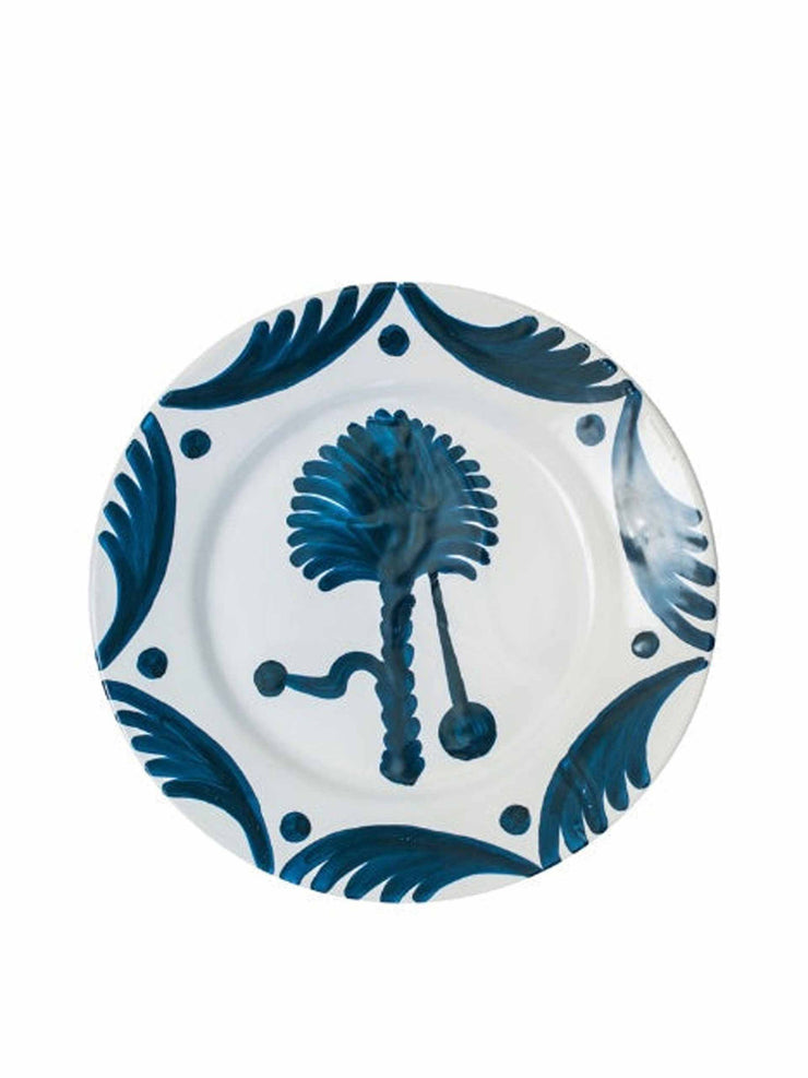Blue palm tree ceramic large plate