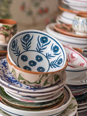 Blue summer flower ceramic pudding bowl