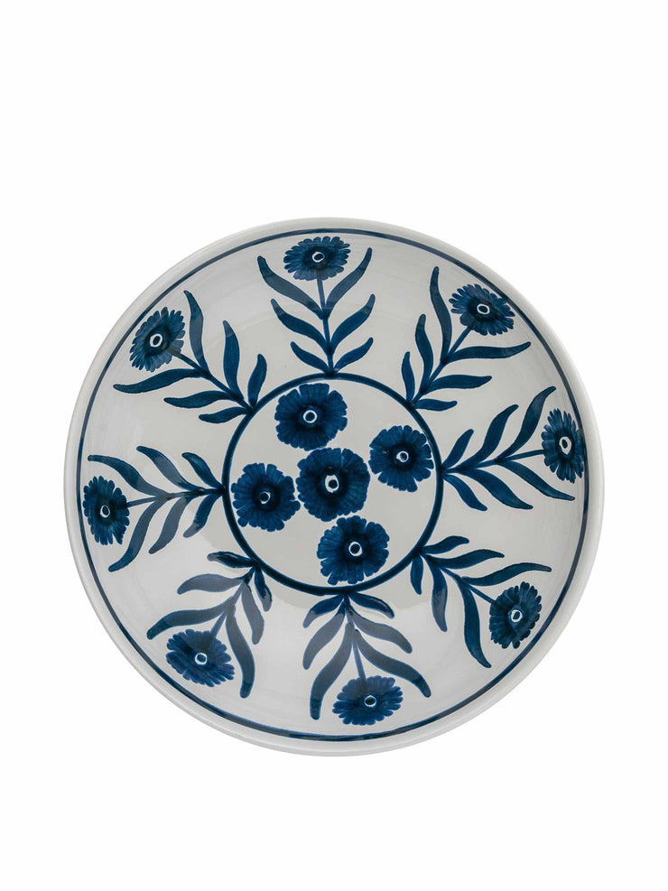 Blue summer flower ceramic shallow bowl