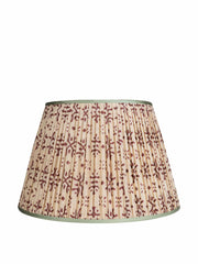 Cream and plum patterned pleated silk lampshade with mint trim