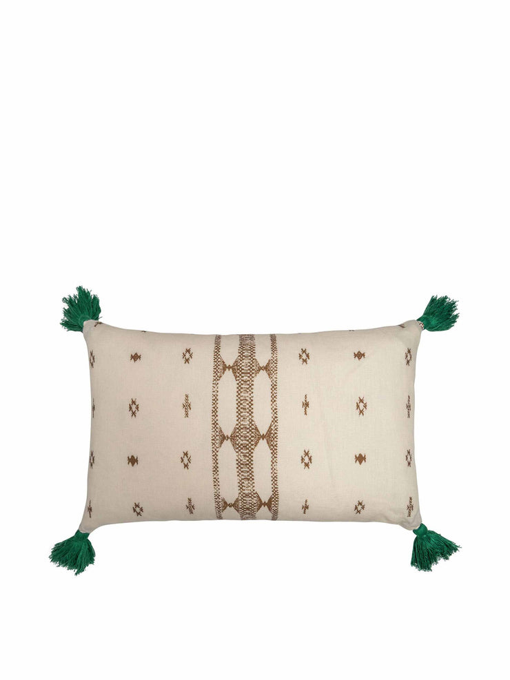 Diamond ethnic muskat & indira stripe chocolate cushion with green tassels