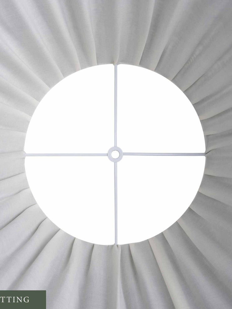 Cream and plum patterned pleated silk lampshade with mint trim
