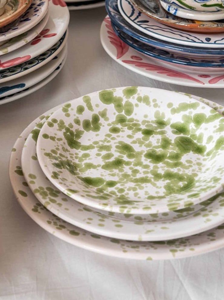 Green speckled ceramic medium plate