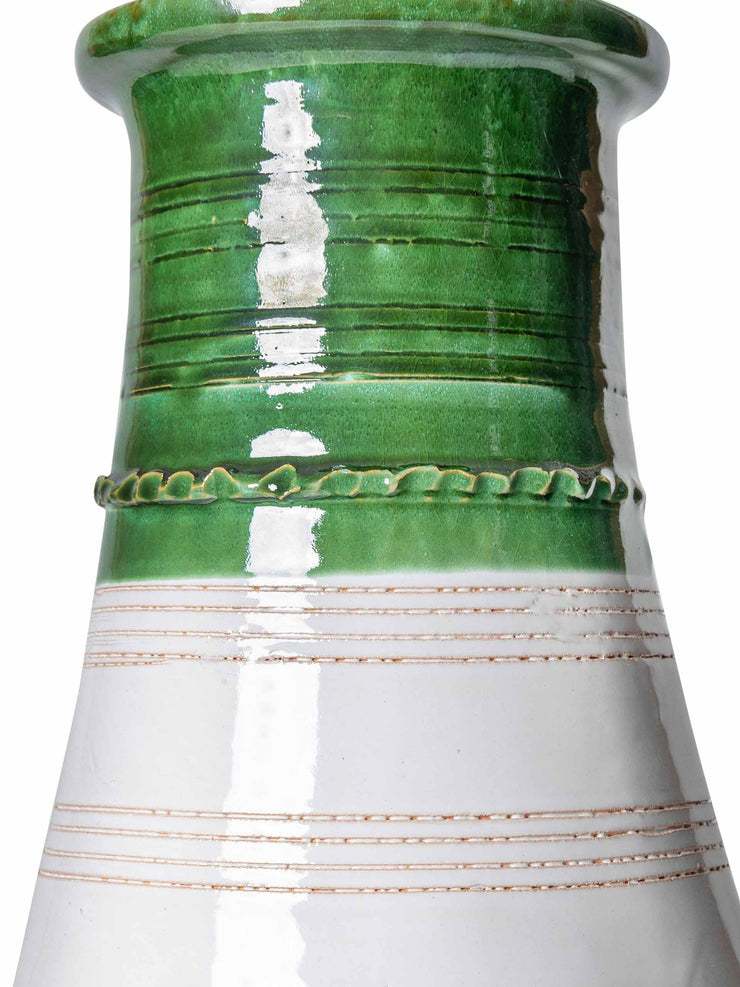 Green and white ribbed vase ceramic lamp base