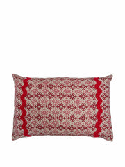 Hemant pink/red cushion with red wavy trim