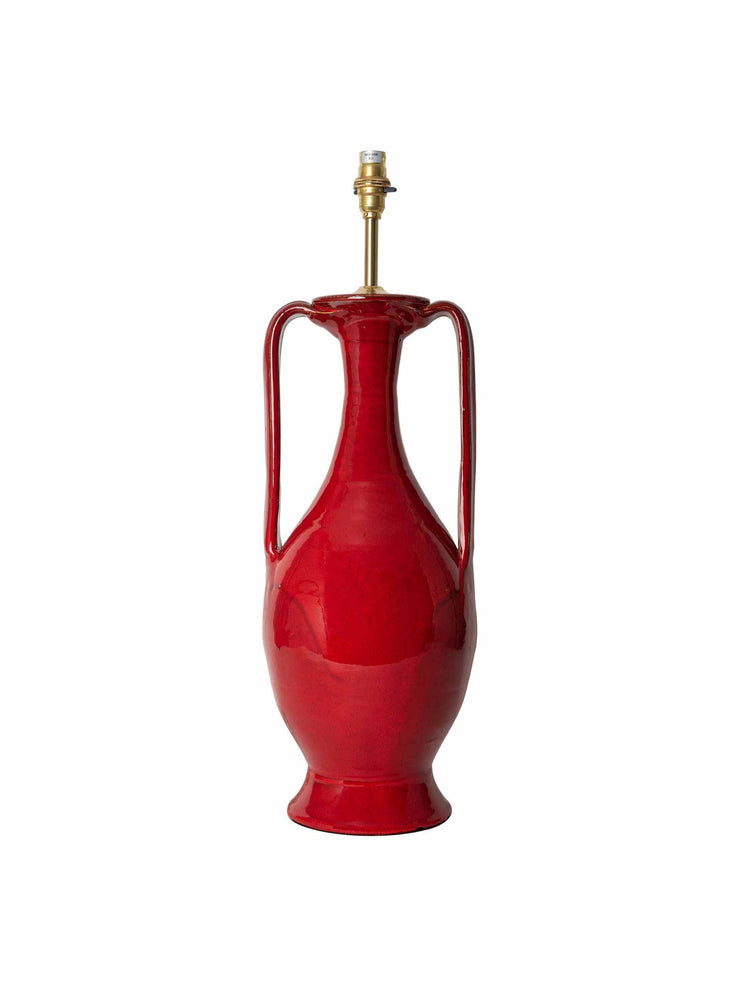 Red tall urn with handles ceramic lamp base
