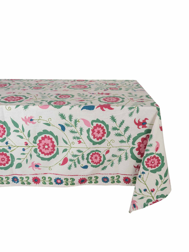 Simla pink and green tablecloth