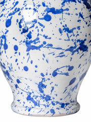 Splashed blue on white rounded urn with handles ceramic lamp base