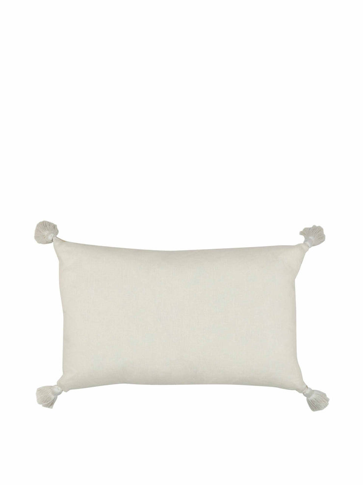Limited edition orange zig zag silk cushion with natural linen reverse and white tassels