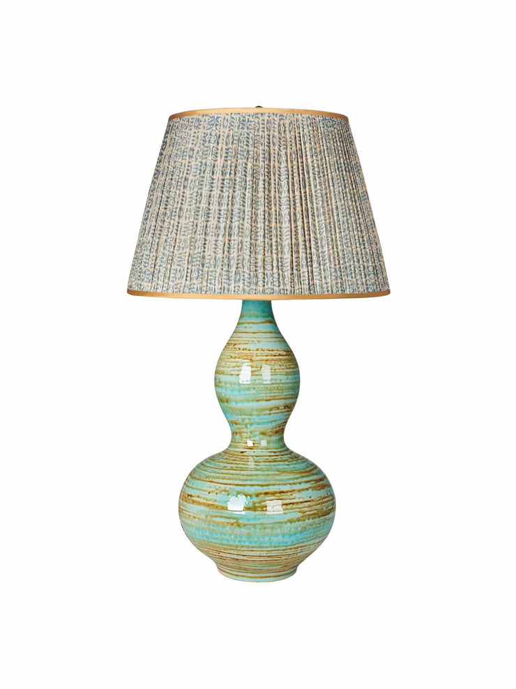 Inverted blue and white tribal patterned lampshade