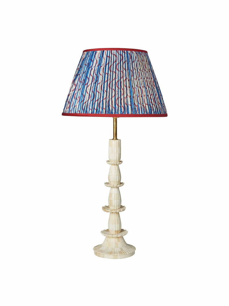 Limited edition blue stripe and red squiggle patterned pleated silk lampshade with red trim 14" UK fitting