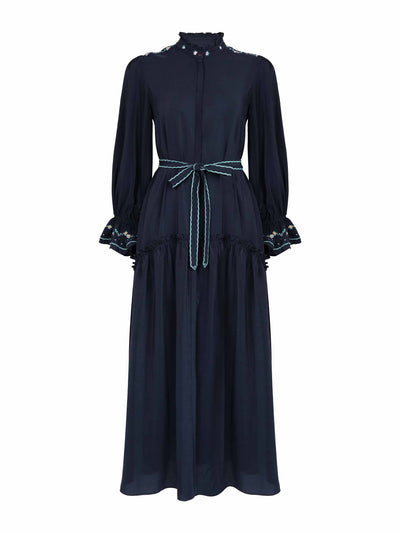 Beulah London Navy embroidered darsha dress at Collagerie