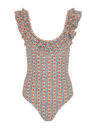 Muzungu Sisters Red and blue peony printed swimsuit at Collagerie