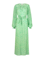 Green and white floral print paloma midi dress by Yolke. An optional cinched in waist with belt and gently flared sleeves. Perfect summer dress | Collagerie.com