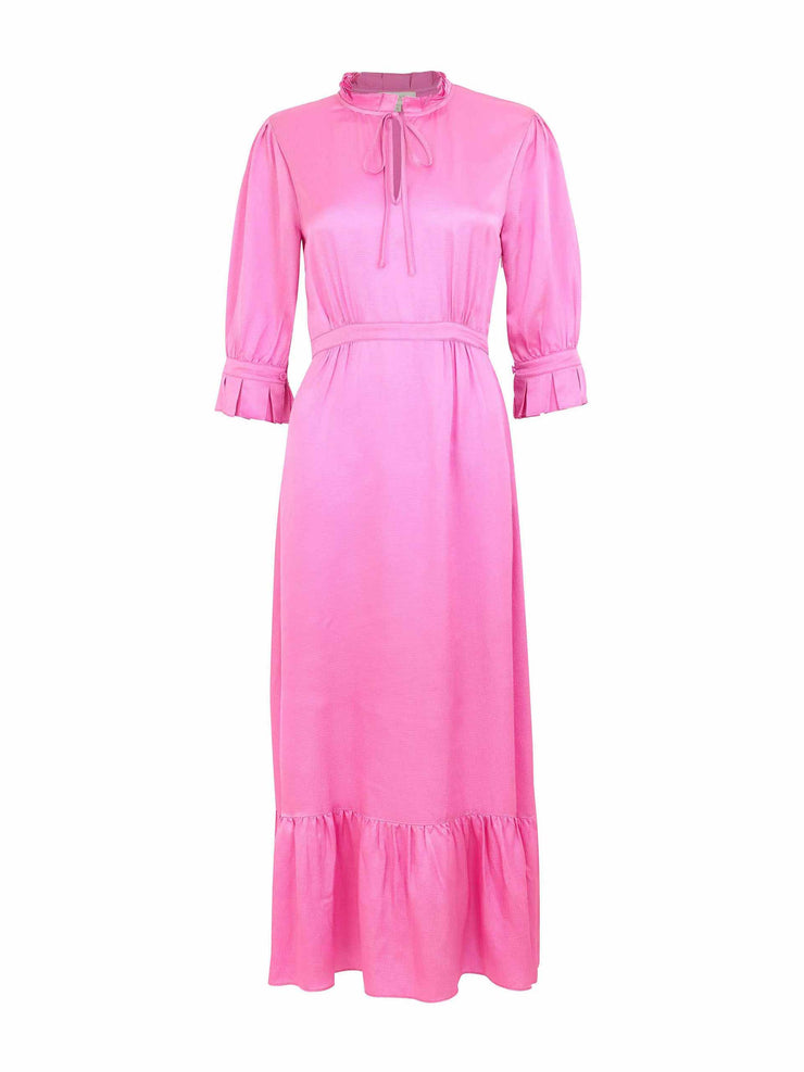Pink tiered midi dress