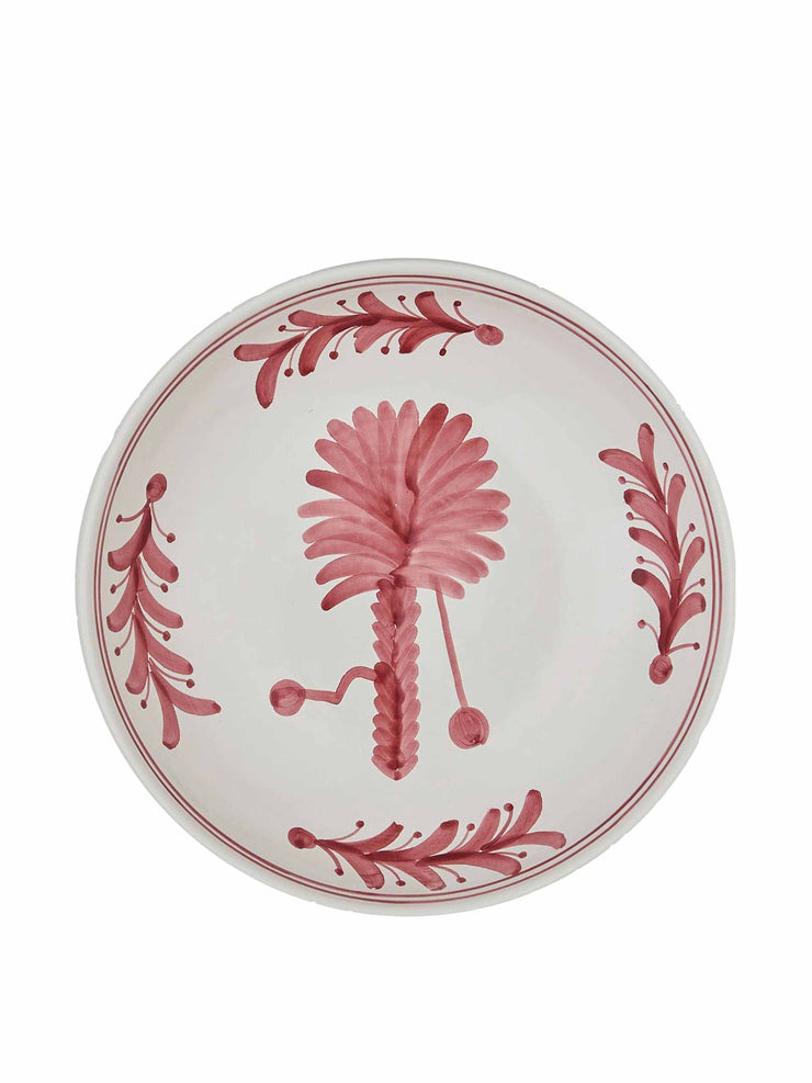 Pink palm tree ceramic shallow bowl