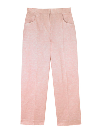 Yolke Blush pink silk-linen cropped trouser at Collagerie
